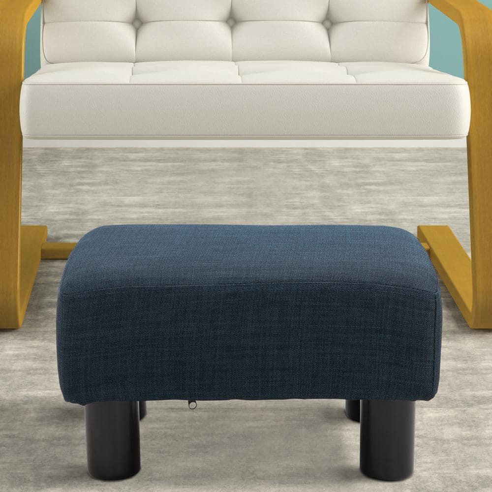 HOMCOM 16” Cube Modern Linen Fabric Pouf Footrest Ottoman - Dark Blue