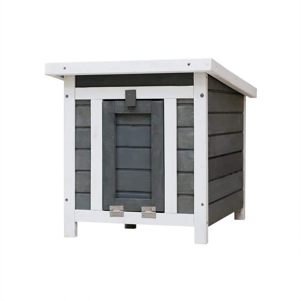 Gray and White Wooden Outdoor Rabbit Hutch with Lockable Door