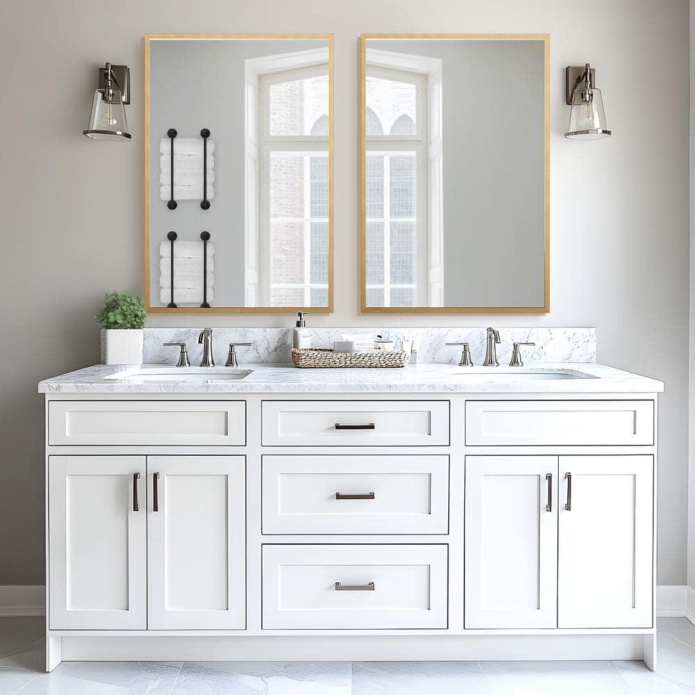 Dovelina Modern Metal Arched Wall Mirror Bathroom Vanity Mirror (Set of 2) - 24" x 36",Gold