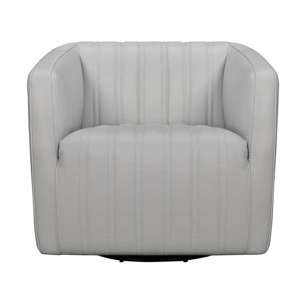 Armen Living Aries Leather Swivel Barrel Chair, Dove Grey