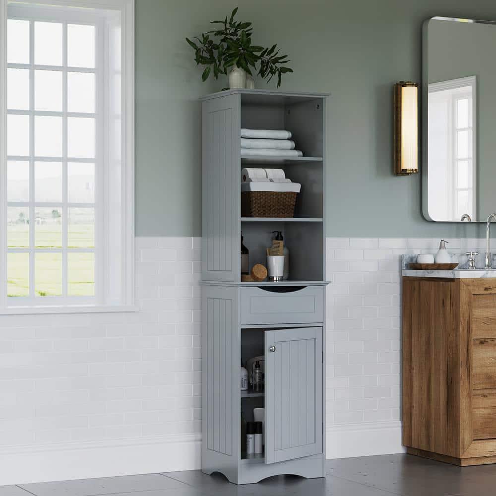 RiverRidge Home RiverRidge Ashland Tall Bathroom Storage Linen Cabinet and Organizer with Drawer and Shelves