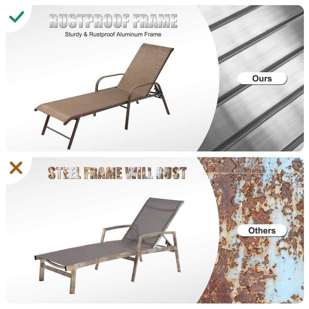 Crestlive Products Set of 2 Aluminum Patio Chaise Lounge Chairs Outdoor Recliners, Brown