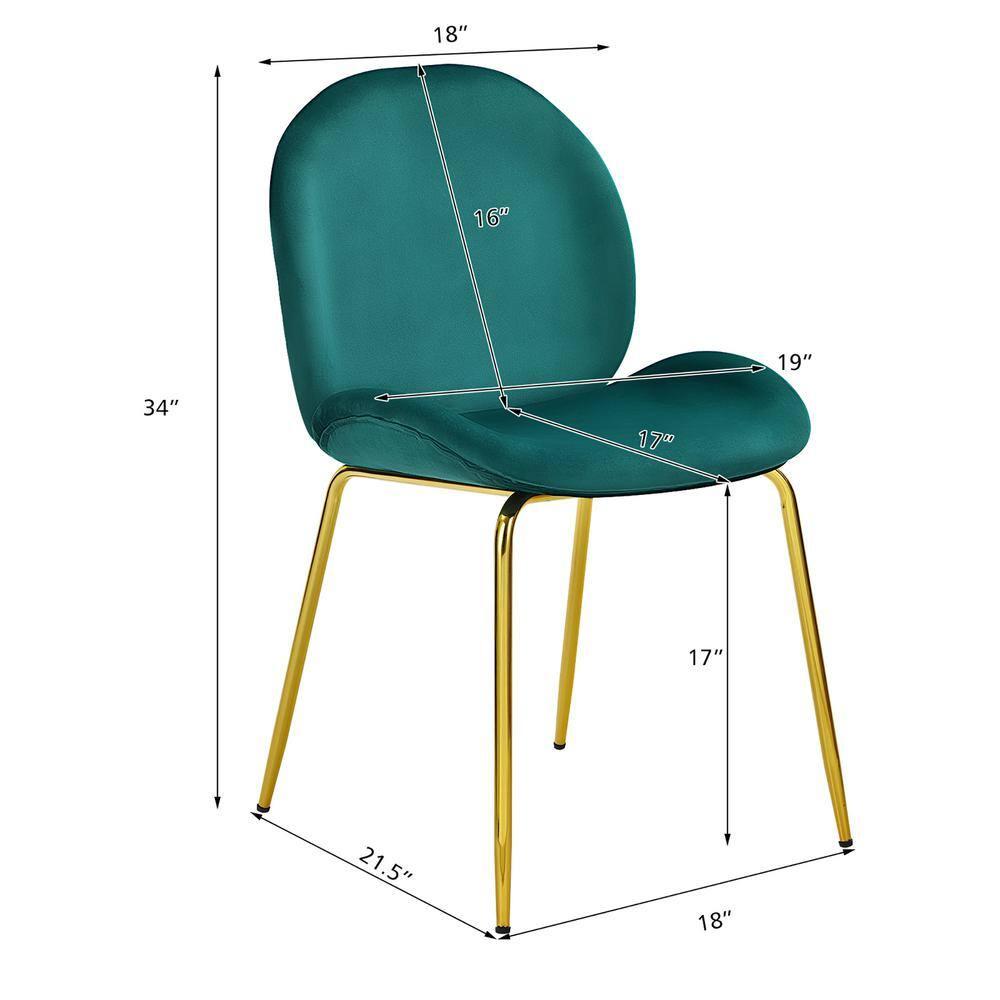 Costway Set of 2 Velvet Accent Chairs Dining Side Chairs w/Gold Metal Legs Green