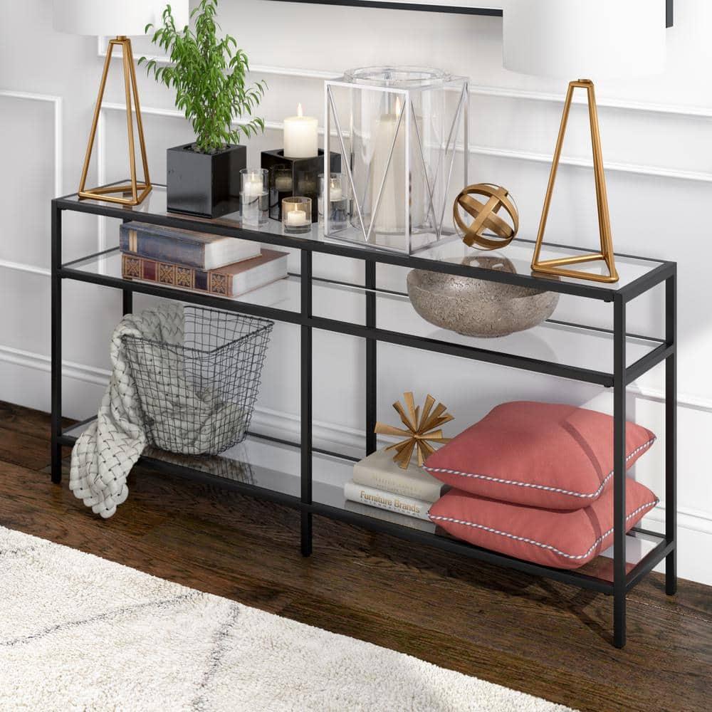 Evelyn&Zoe Sivil 64" Wide Rectangular Console Table, Blackened Bronze