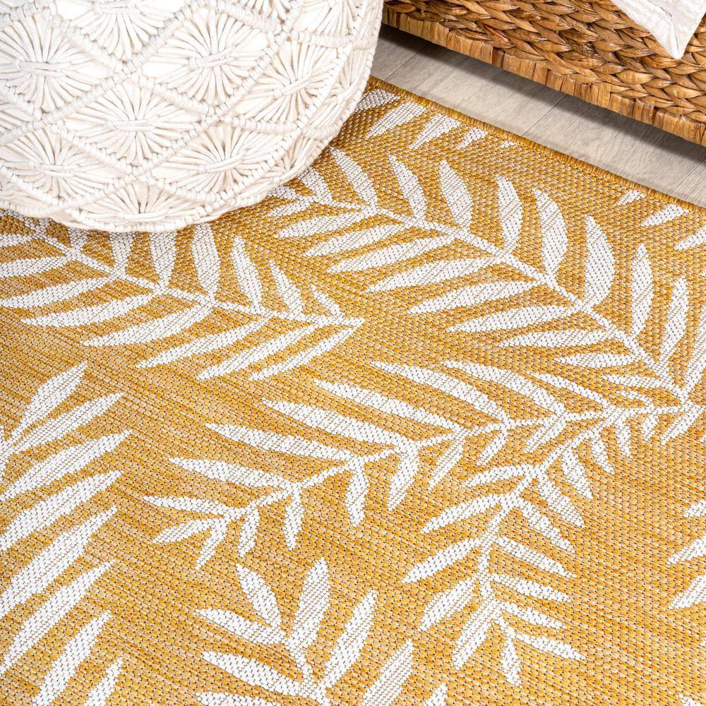 2' x 10' Nevis Palm Frond Indoor/Outdoor Runner Rug, Yellow/Cream - JONATHAN Y