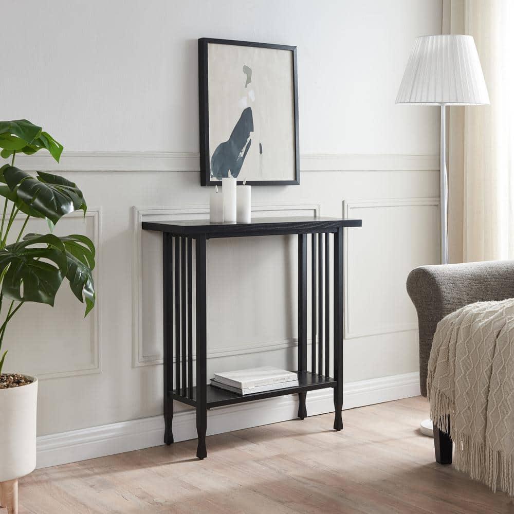Leick Home 11232-BK Ironcraft Rustic Console Table, Black Wash
