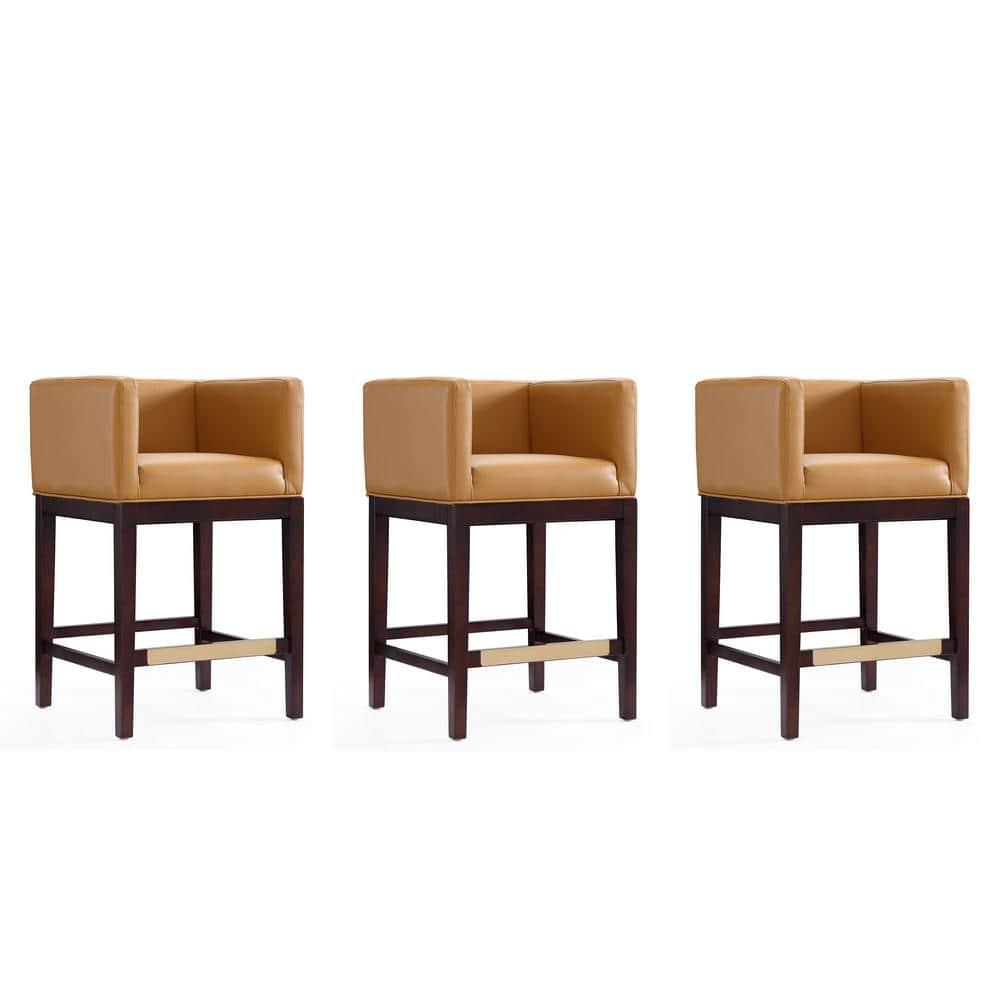 Set of 3 Kingsley Upholstered Beech Wood Counter Height Barstools Camel - Manhattan Comfort