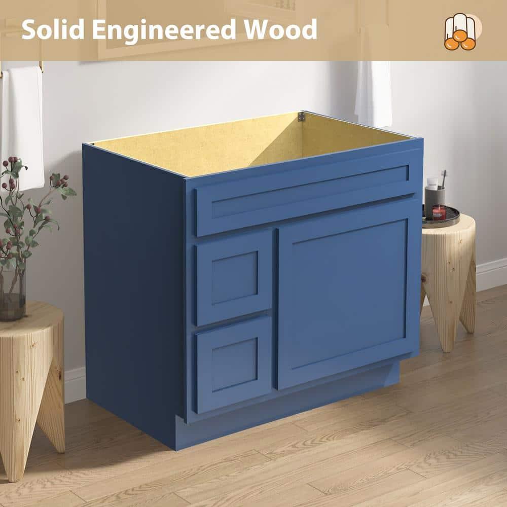 Vanity Art 36 Inch Single Shutter Door Bathroom Vanity Base Cabinet with 2 Functioning Shaker Drawers, Strudy Floor Mount Storage Cabinet Organizer for Bedroom, Living Room, Kitchen, VA4036-2LBLUE