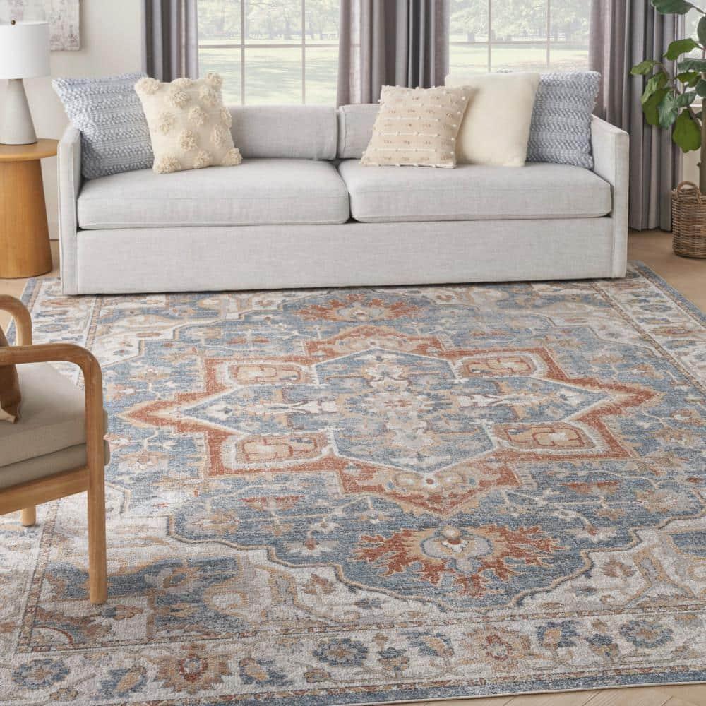Nourison Astra Machine Washable Vintage Medallion Indoor Rug Denim Multi 7'10" x 10'