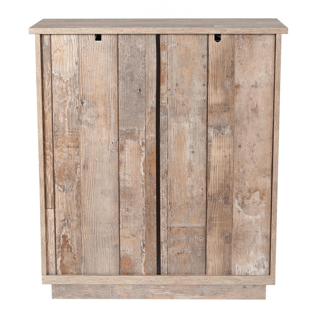 LuxenHome Rustic Wood 4-Drawer 1-Sliding Door Storage Cabinet Brown, White, Gray