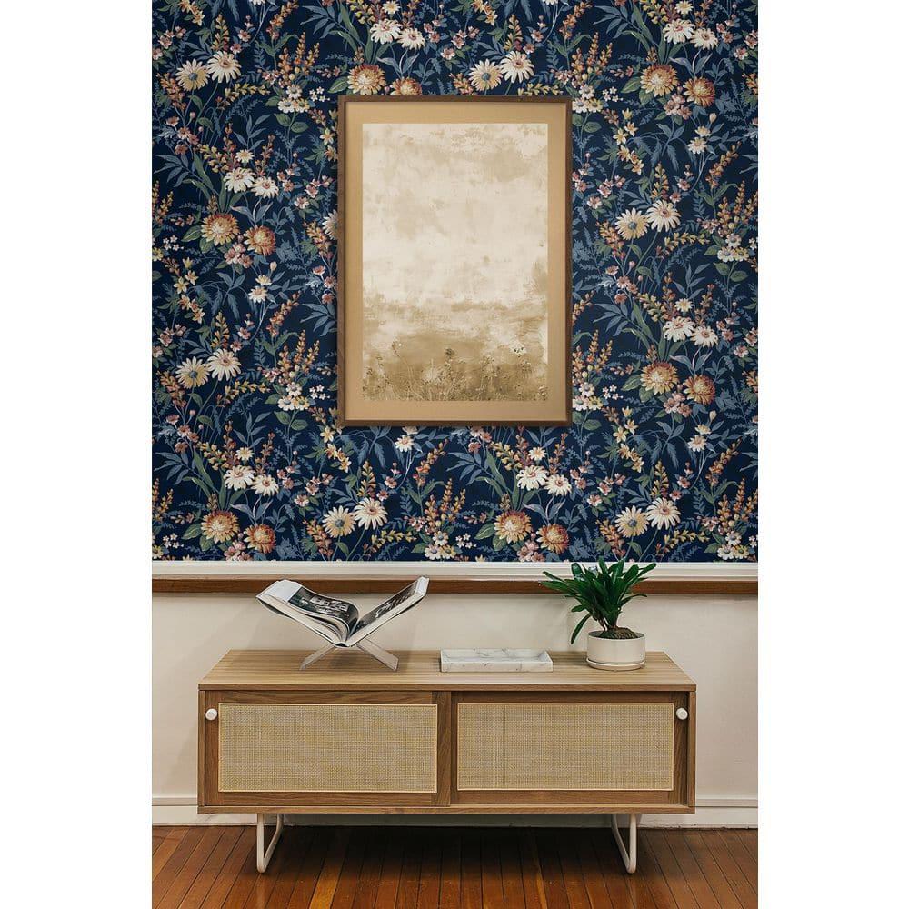 NextWall  Vintage Floral Peel and Stick Wallpaper 20.5 in. W x 18 ft. L - Navy Blue