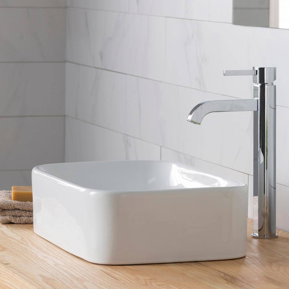 Kraus C-KCV-122-1007CH Ceramic Rectangular Vessel Bathroom Sink with Faucet