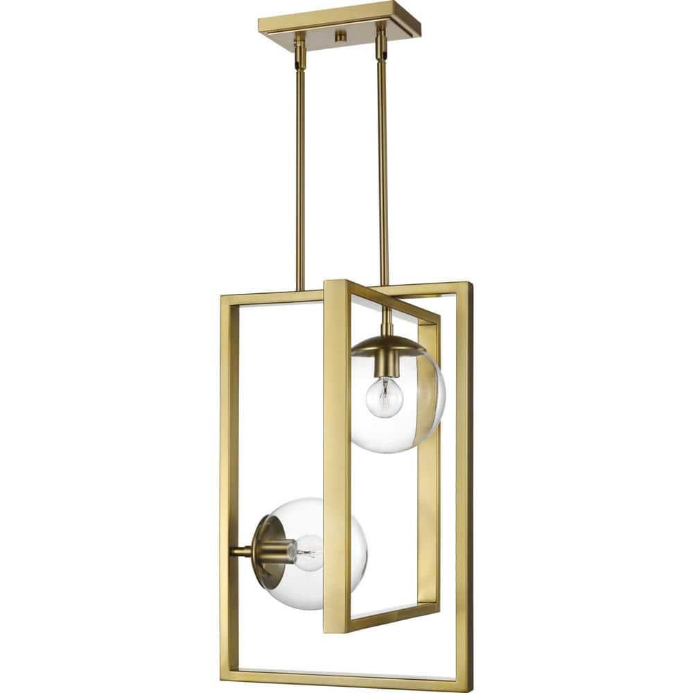 Progress Lighting Atwell 2-Light Pendant, Brushed Bronze, Clear Globe Shades
