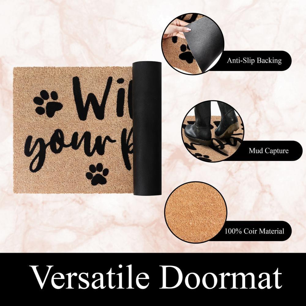 A1HC Natural Coir Flocked Doormat with Heavy Duty Non-Slip PVC Backing Easy to Clean, Fade Resistant, Pet Friendly Outdoor Welcome Mat, Low-Profile Durable Doormat