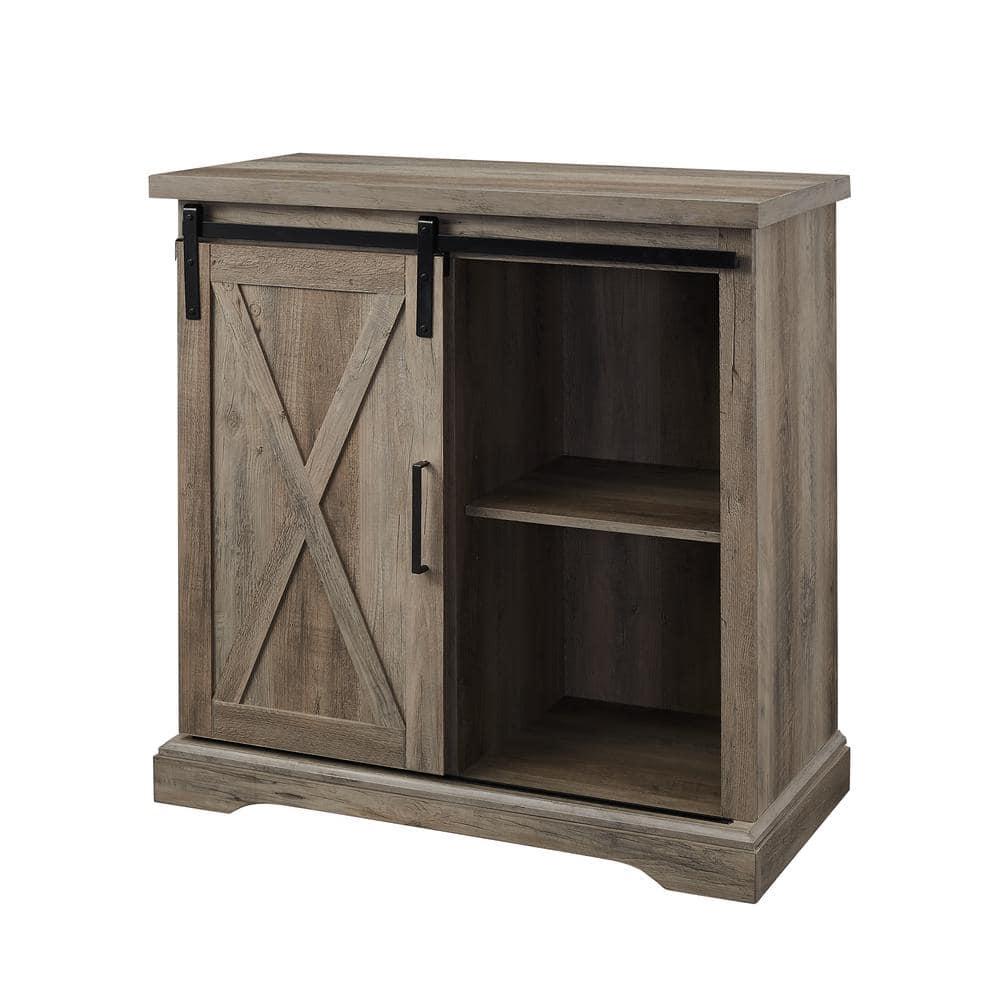 Walker Edison Sliding Barn Door Accent Cabinet, Grey Wash