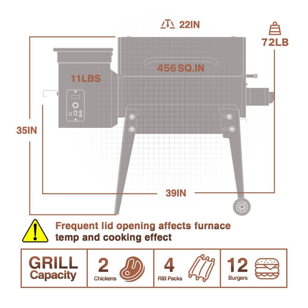 KingChii 456 SQ.IN. Wood Pellet Grill & Smoker with Automatic Temperature Control, Foldable Legs for Easy Storage and Transport, Multifunctional BBQ Grill for Outdoor Cooking