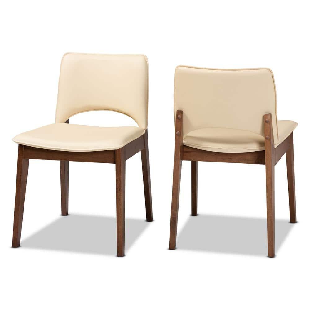 2pc Afton Faux Leather Upholstered and Wood Dining Chair Set Beige/Walnut Brown - Baxton Studio