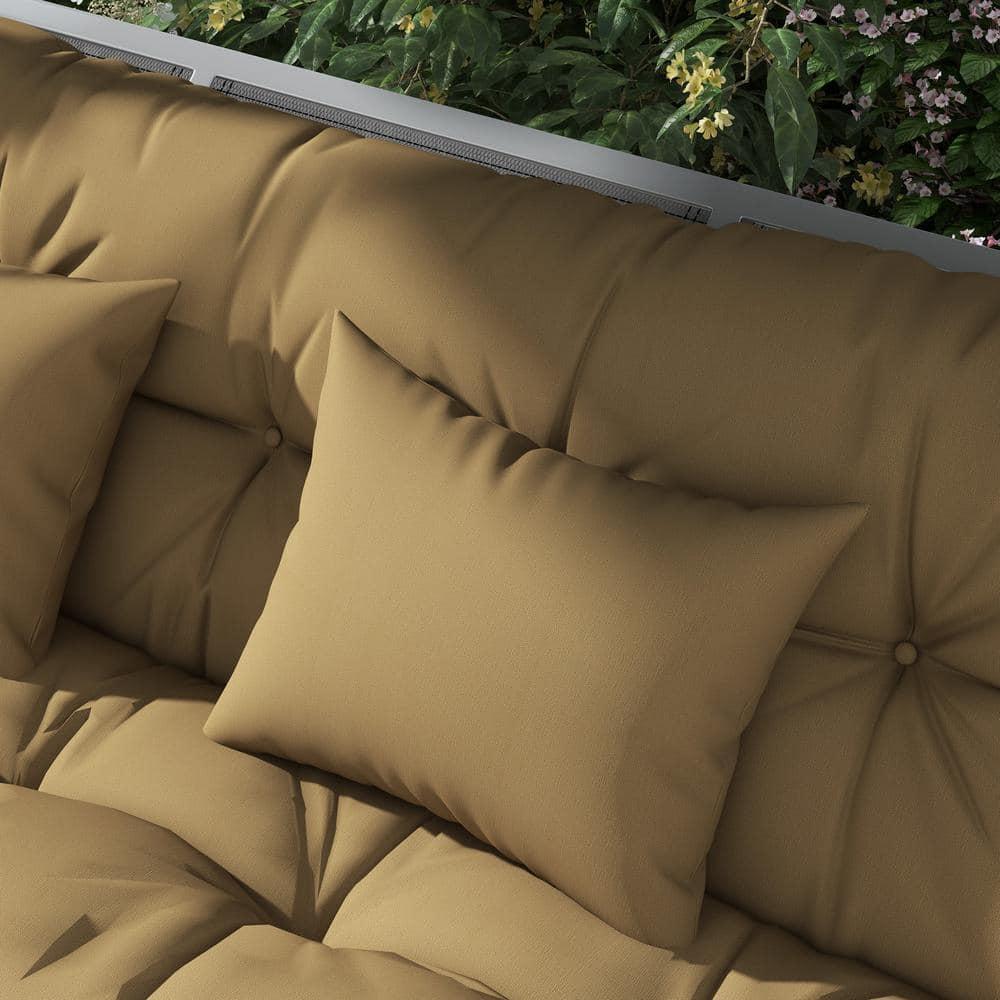Outsunny 59" Tufted Bench Cushions & Throw Pillows, Replacement Bench Seat Pad, Back & 2 Pillows for Outdoor Furniture, Tan