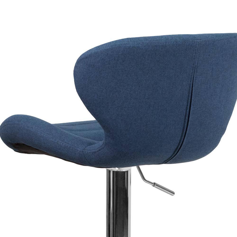 Flash Furniture Francis Contemporary Blue Fabric Adjustable Height Barstool with Curved Back and Chrome Base
