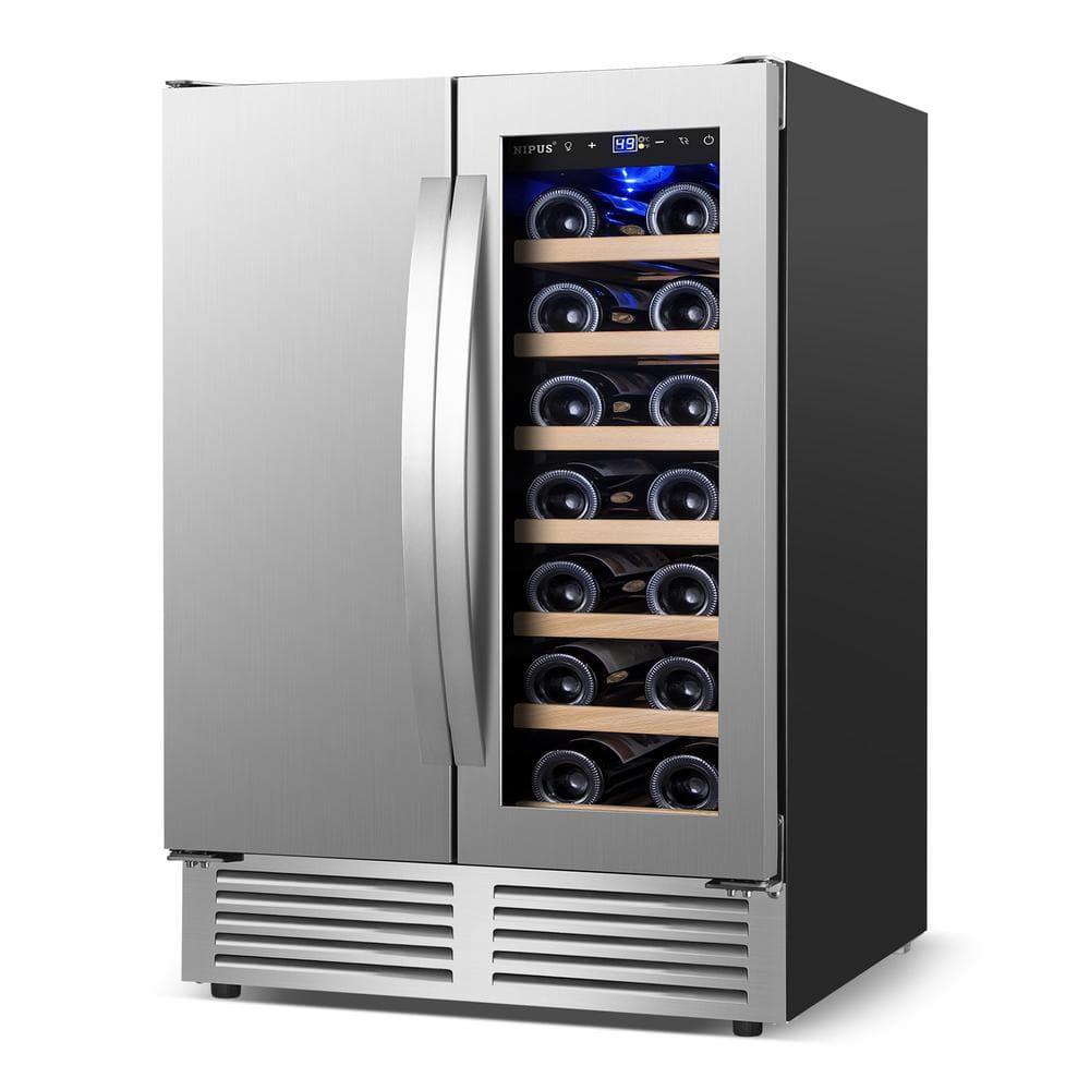24 Inch Dual Zone 18 Bottle and 57 Can Wine & Beverage Refrigerator Built-in/Freestanding Cooler for Beer Wine Drink with Built-In Light Classic Series