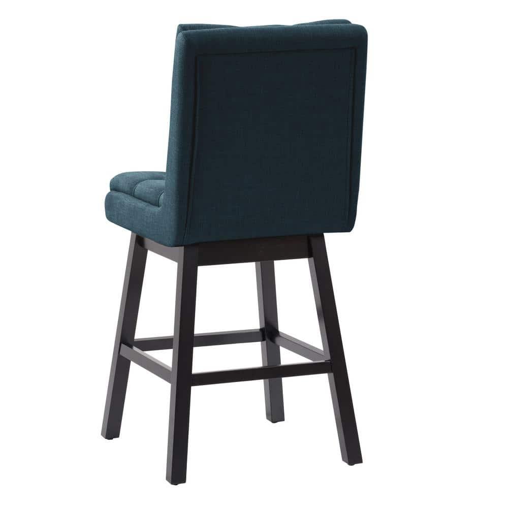Set of 2 Boston Tufted Fabric Barstools Navy Blue - CorLiving: Counter Height, Rubberwood Legs, Padded Back