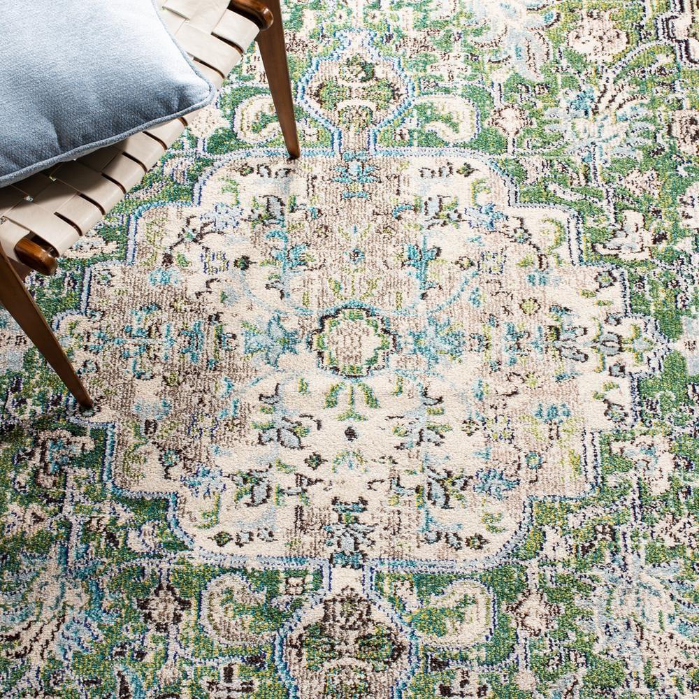 Madison MAD447 Power Loomed Indoor Area Rug - Green/Turquoise - 9' Round - Safavieh