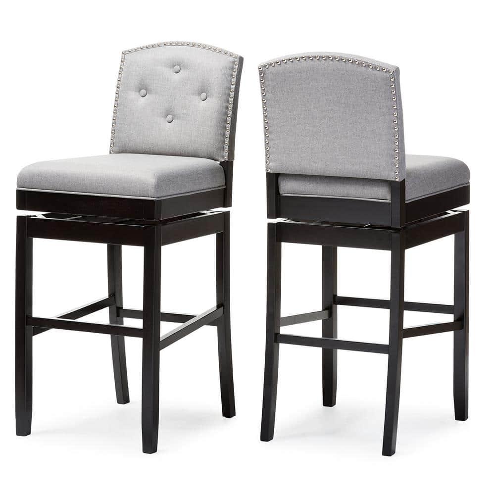 Baxton Studio Set of 2 Ginaro Modern and Contemporary Fabric Button Tufted Upholstered Swivel Barstools Gray: 30" Seat Height