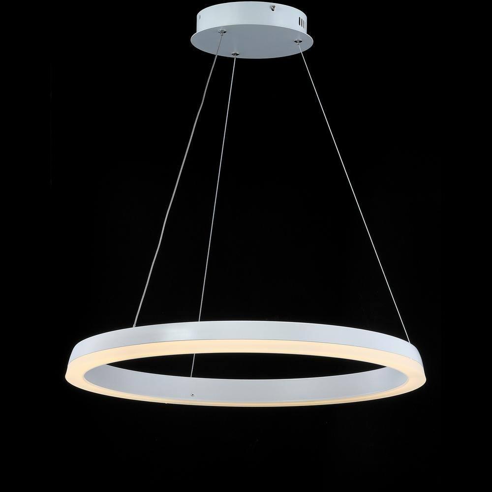 JONATHAN Y Benton 23.5" 1-Light LED Metal Hoop Pendant, by JONATHAN  Y Matte White Matte