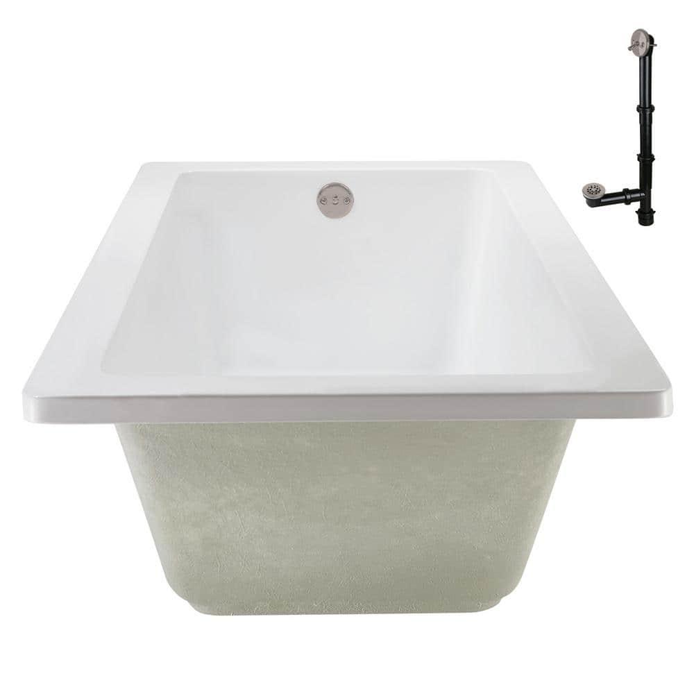60" x 32" Acrylic Soaking Drop-In Bathtub, Drain Included