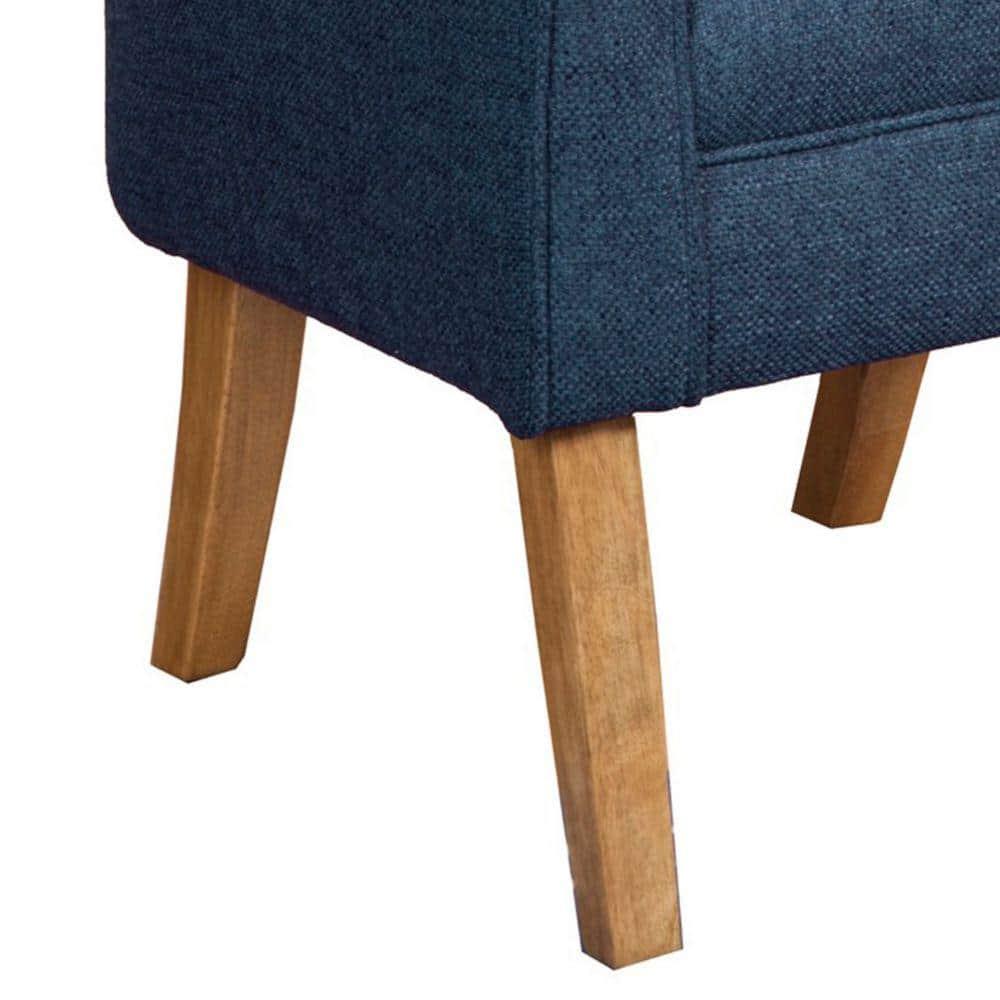 Fabric Upholstered Wooden Accent Chair with Curved Back in Blue and Brown