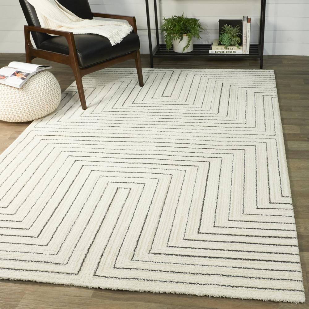 Balta Rugs 2'7"x7' Carmody Transitional Geometric Rug Cream: Off-White Runner, Medium Pile, Indoor Use