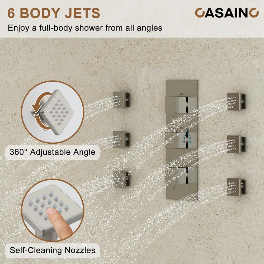 Rainfall Symphony 16inch Dual Shower Head Rainfall Thermostatic Shower System with 16-inch Slide Bar and Body spray