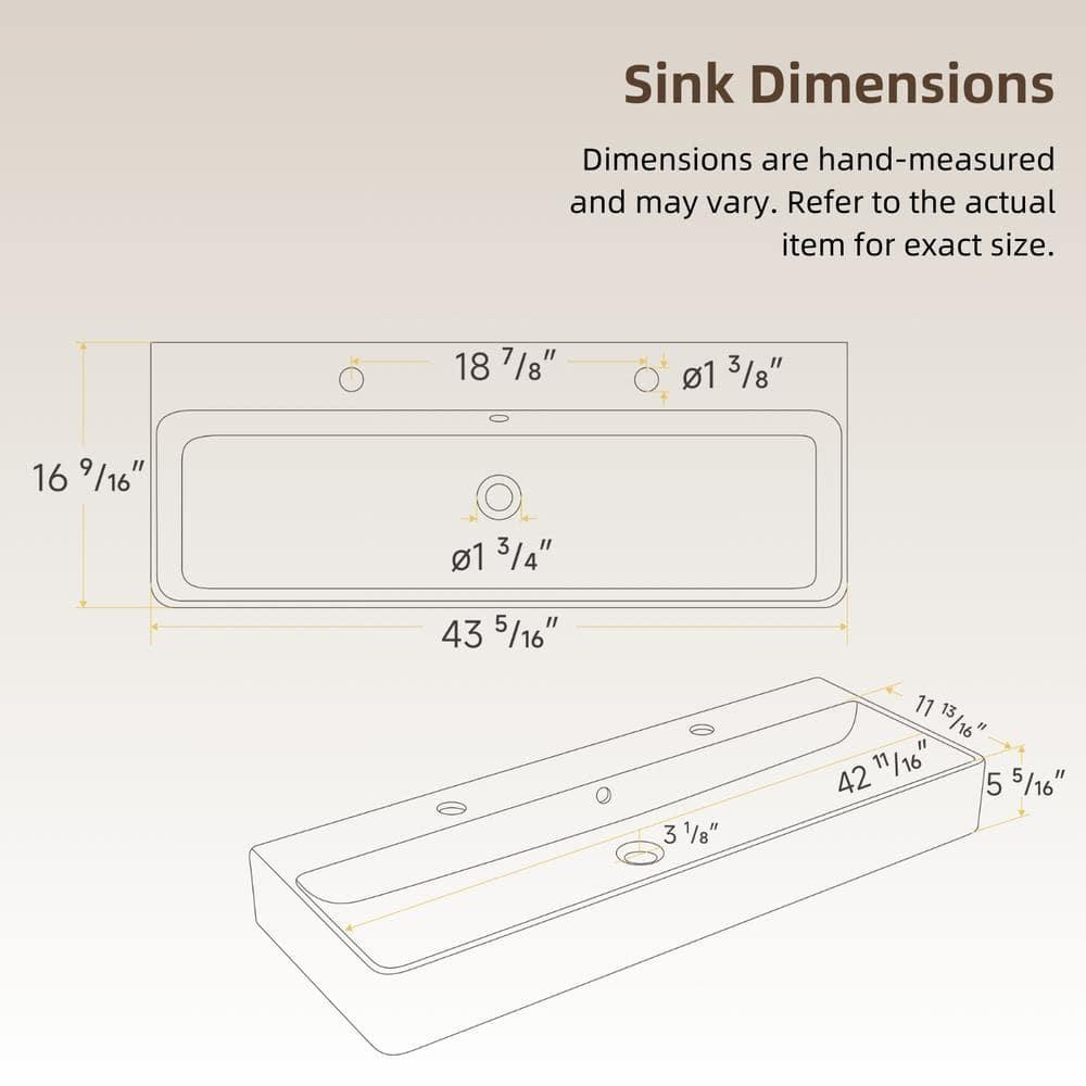 Los Flexi Los Flexi 43" x 16" Extra Large Trough Sink, Dual Faucet Holes, Wall-Mount Install, Pop-Up Drain WFLFBSTM04-01