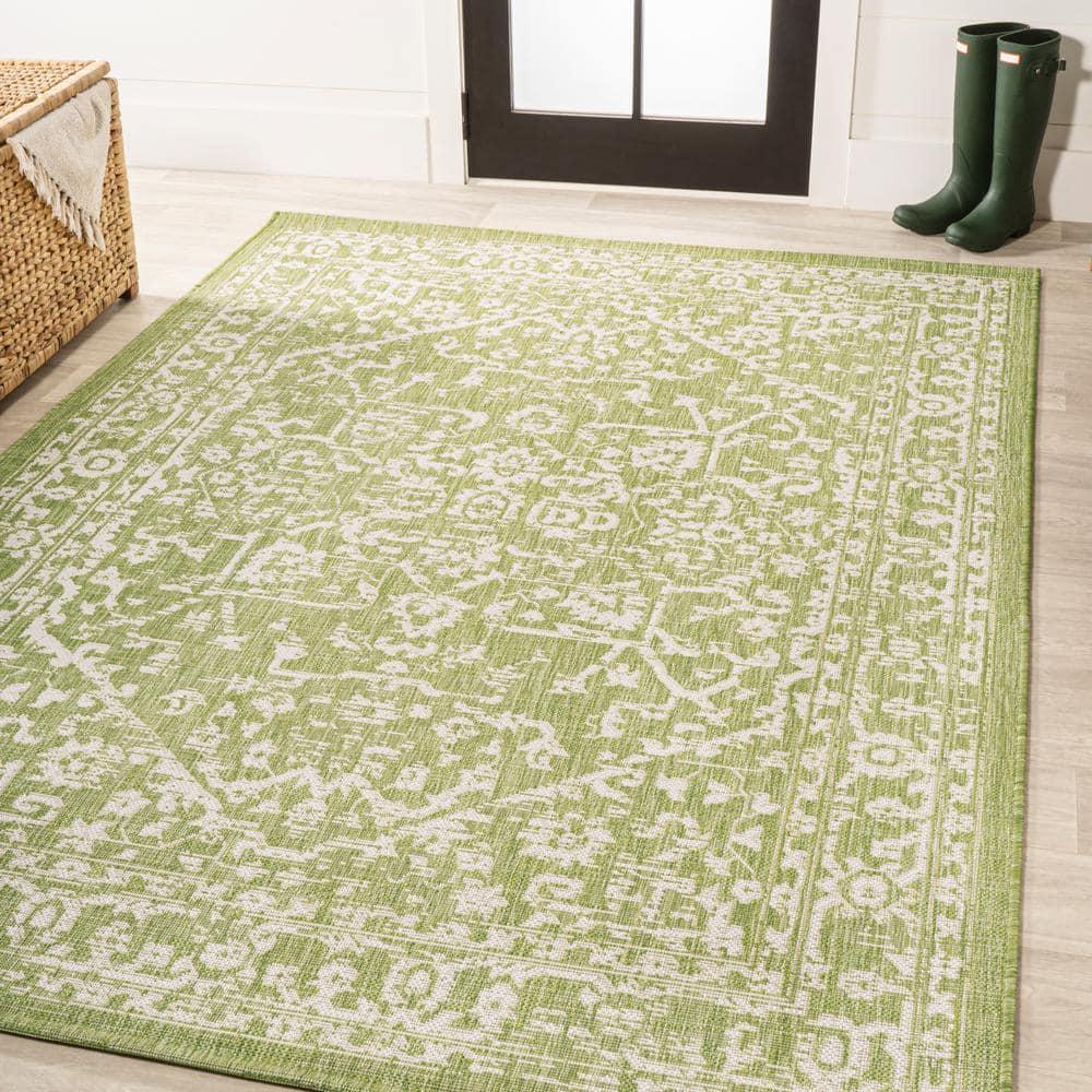 8' x 10' Malta Bohemian Styled Medallion Textured Weave Indoor/Outdoor Area Rug, Green/Cream - JONATHAN Y