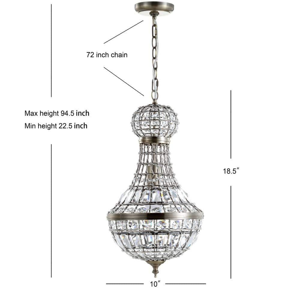 Regina 10" Crystal/Metal Empire LED Pendant, Antique Brass
