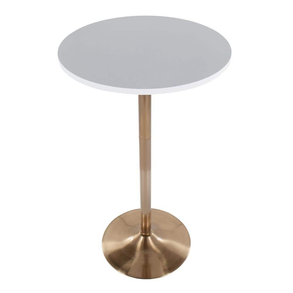 Pebble 24" Bar Height Table Gold/Whites - LumiSource: Modern Round Pedestal, MDF Top, Metal Frame, Seats 2