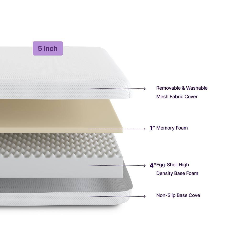 NapQueen Rainbow 5" Twin, Colchón de Memory Foam, Blanco