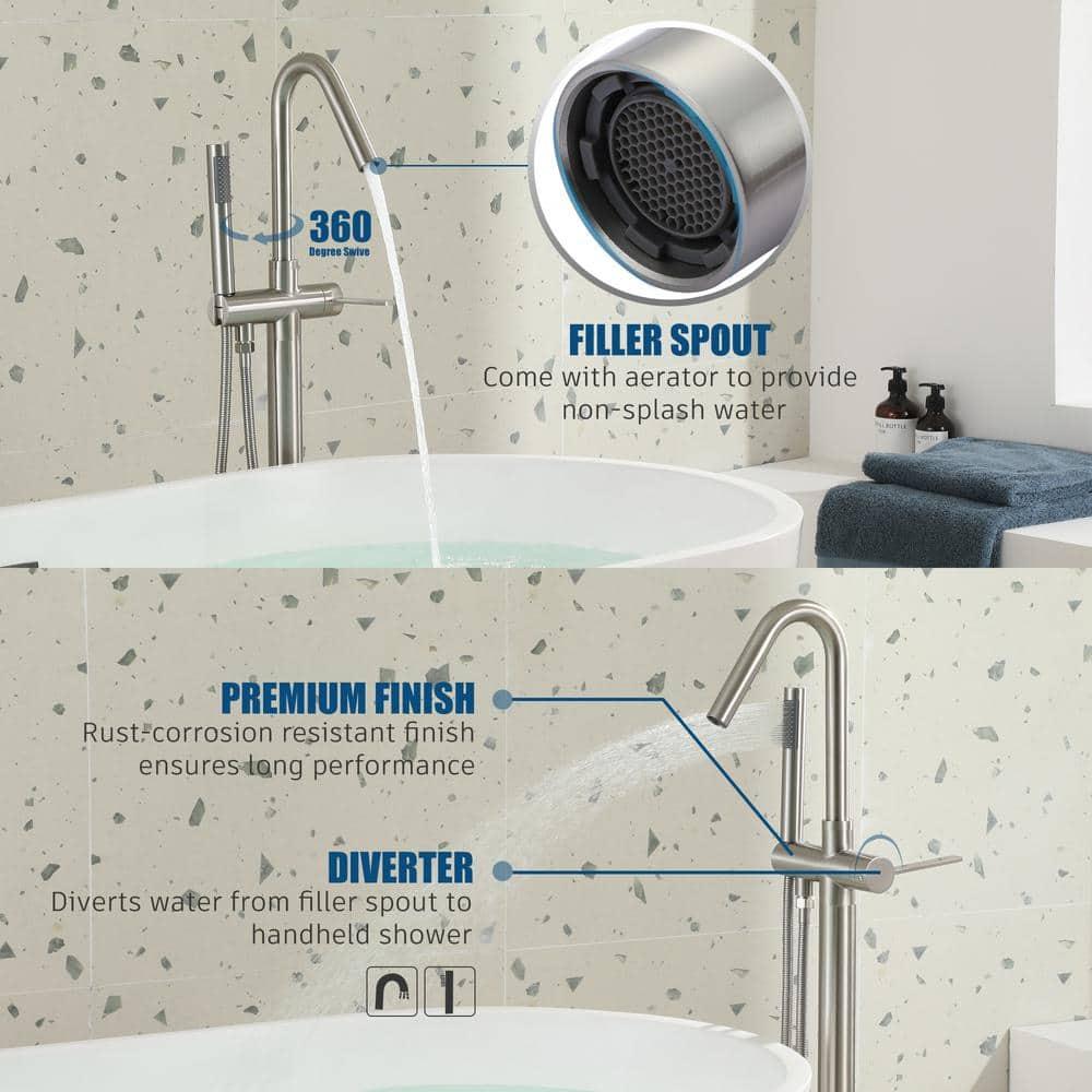 Double Handle Floor Mounted Freestanding Tub Filler With Handshower