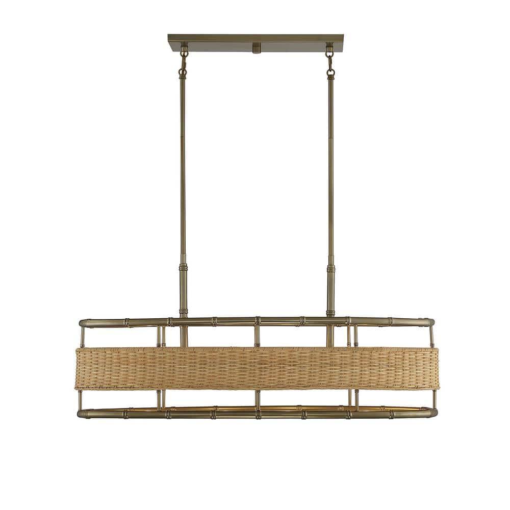 Savoy House Arcadia 4 - Light Chandelier in Warm Brass/Natural Rattan