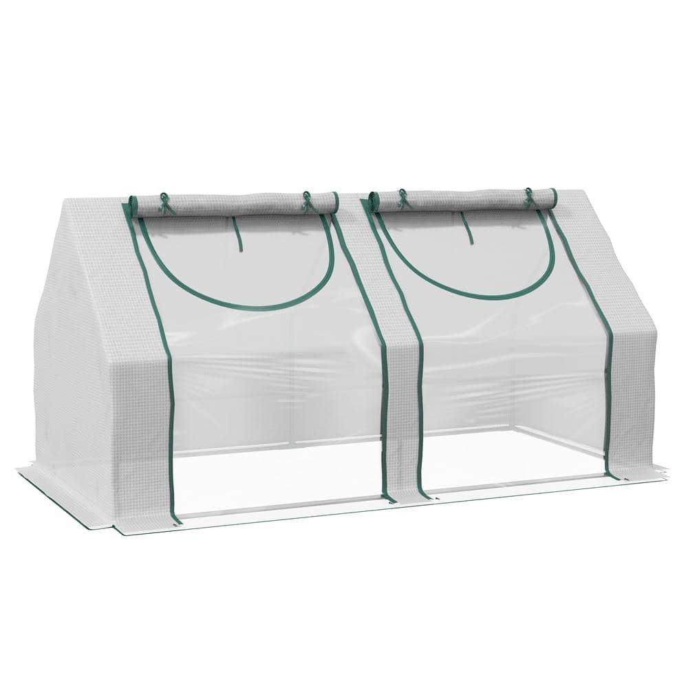 Outsunny 6' x 3' x 3' Portable Greenhouse, Garden Hot House with Two PE/PVC Covers, Steel Frame and 2 Roll Up Windows, Clear