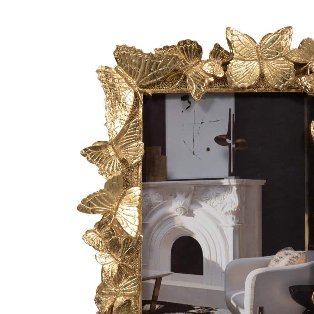 Sagebrook Home Vintage Inspired 4x6 Gold Polyresin and Glass Photo Frame with Butterflies Decor