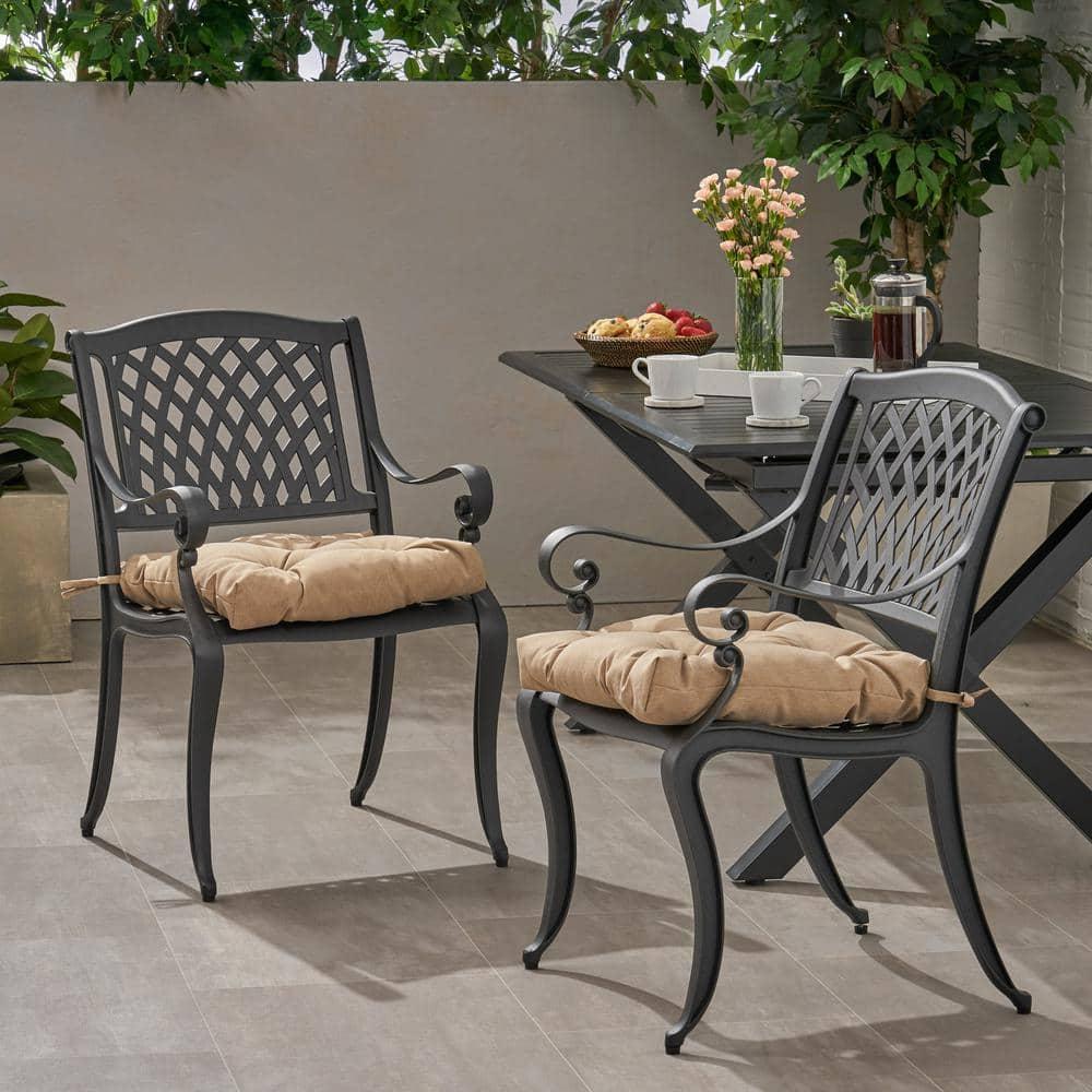 Noble House Cayman Outdoor Dining Chair in Matte Black and Tuscany (Set of 2)