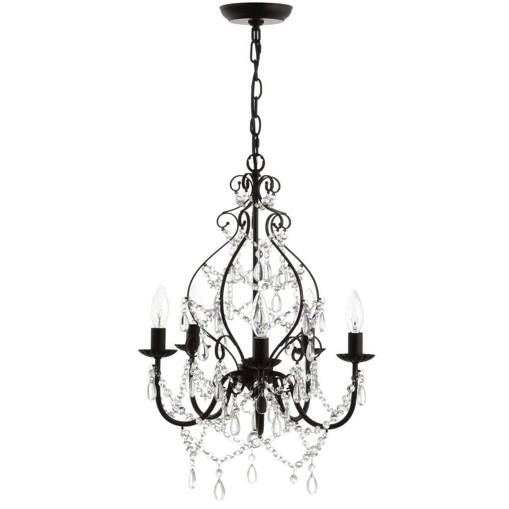 JONATHAN Y Maura 5-Light 17" Crystal/Metal LED Chandelier, Black, JYL9016A