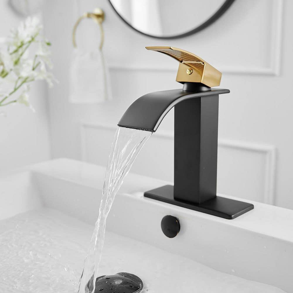 BWE Waterfall Single Handle Single Hole Low-Arc Bath Faucet Bathroom Drip-Free Vanity Sink Faucet