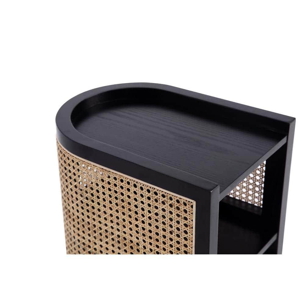 Versailles End Table Black/Natural - Manhattan Comfort: Half Moon Design, Fixed Shelf, Ash Material