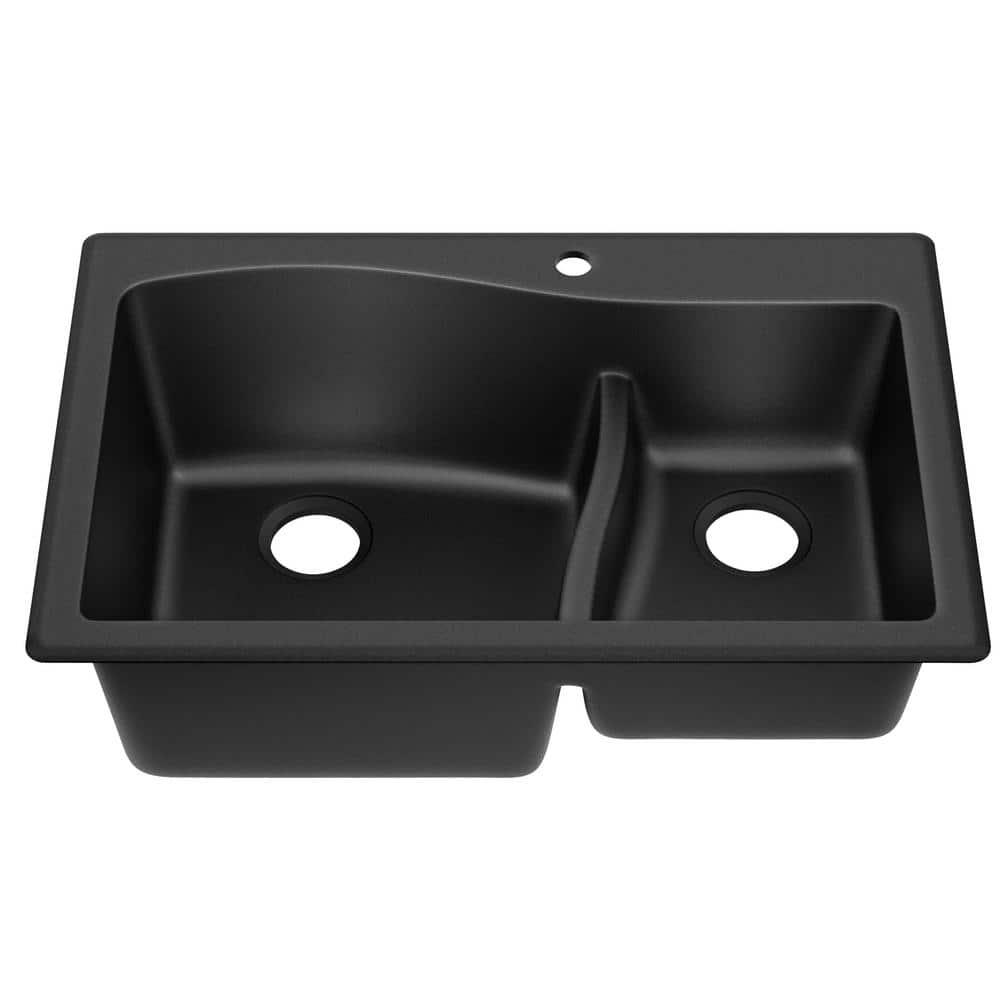 KRAUS Quarza™ 33" L Dual Mount 60/40 Double Bowl Granite Kitchen Sink