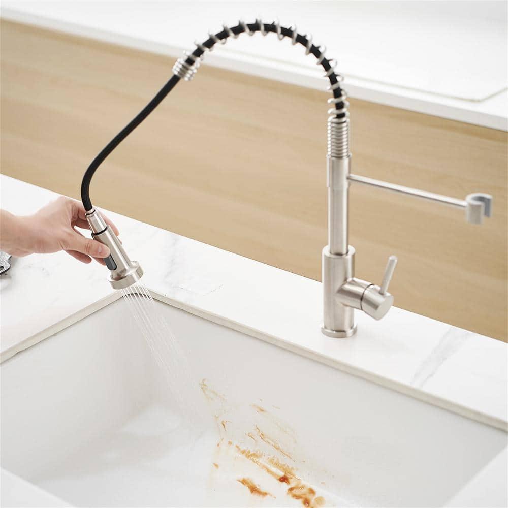 Fairub MAMCPM Brushed Nickel Kitchen Faucet With Pull Down Sprayer, Stainless Steel Kitchen Sink Faucets
