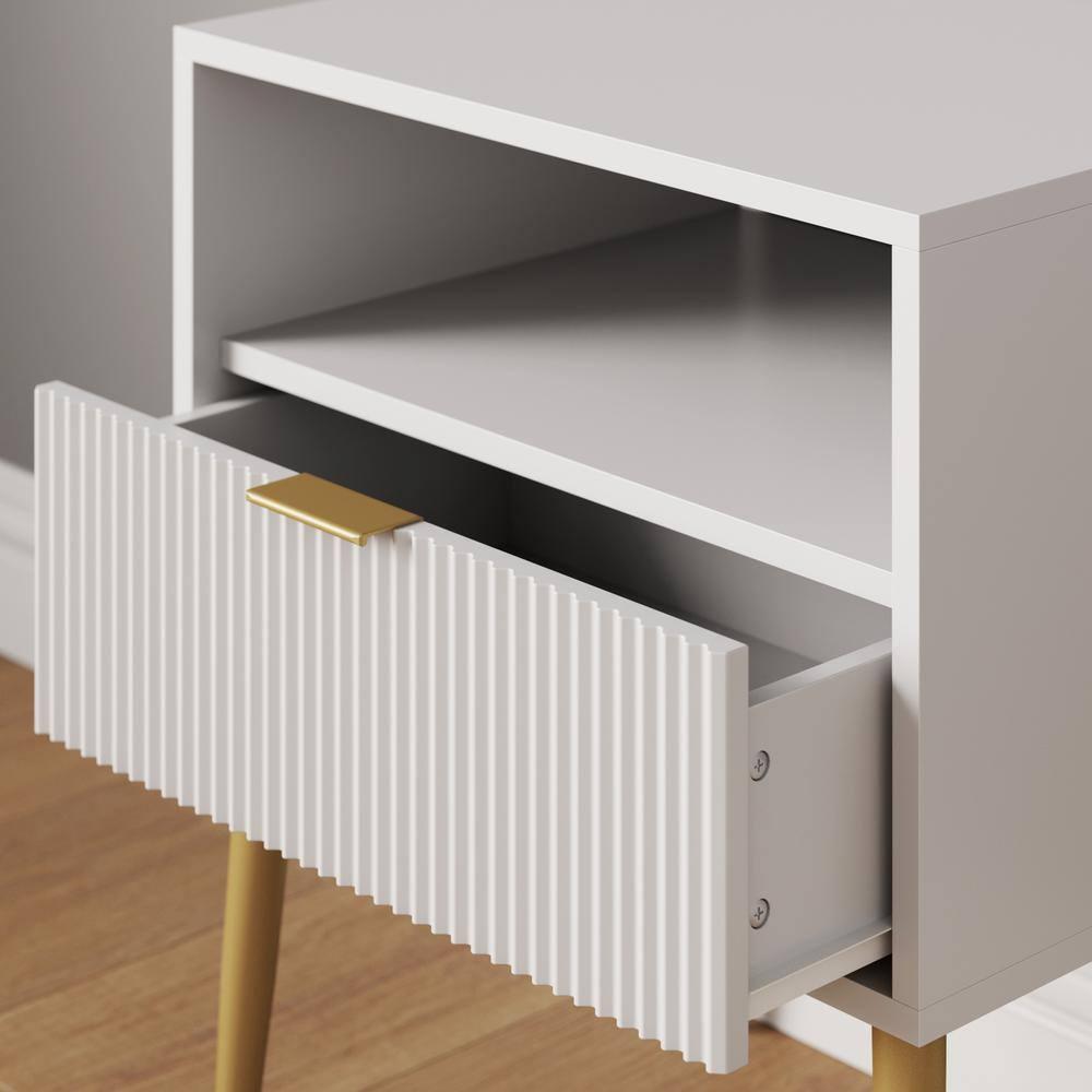 Nathan James Jacklyn Wood Fluted Nightstand with Drawer White: Modern Bedside Table, Laminate Surface