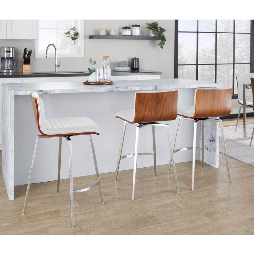 LumiSource Set of 2 Mason Contemporary Swivel Counter Height Barstools White: Faux Leather, Steel Legs, Fixed 24.5" Seat Height