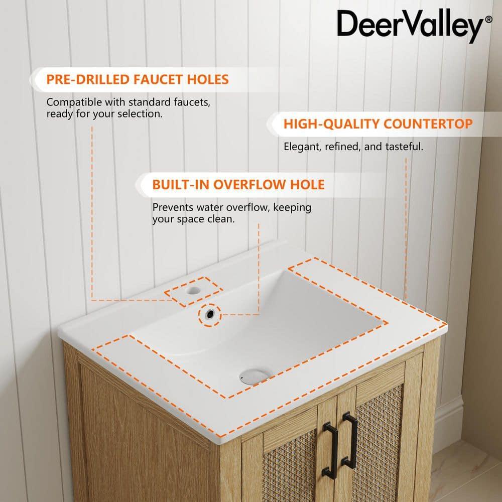 DeerValley Cove 24" Fully Assembled Single Bathroom Vanity with Ceramic Top, Soft-close Doors and Drawer